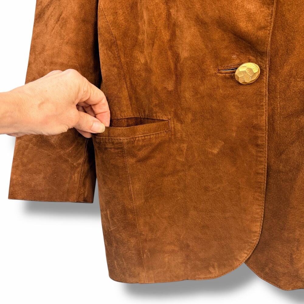 Lord & Taylor Petites Womens Brown Silky Pig Suede Blazer Jacket Lined Size 6 - Picture 6 of 11